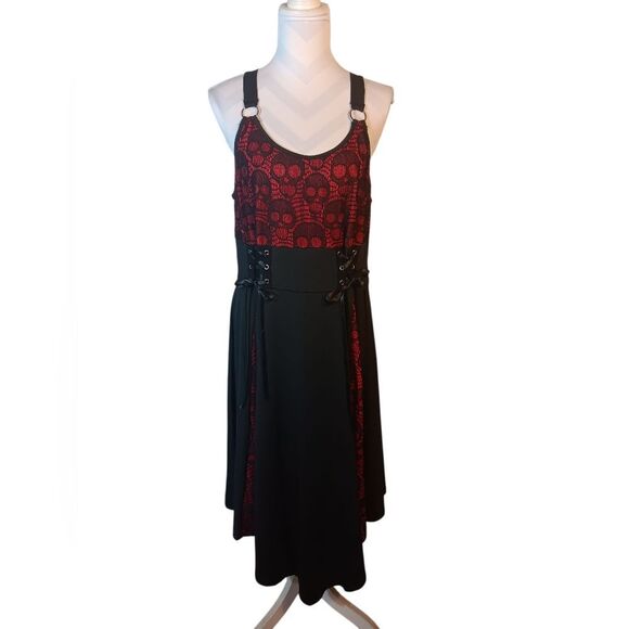 Black & Red Skull Lace Goth Women's Dress - Picture 6 of 6